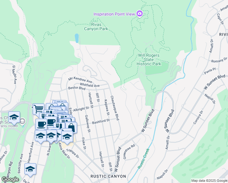 map of restaurants, bars, coffee shops, grocery stores, and more near 1144 Chautauqua Boulevard in Los Angeles