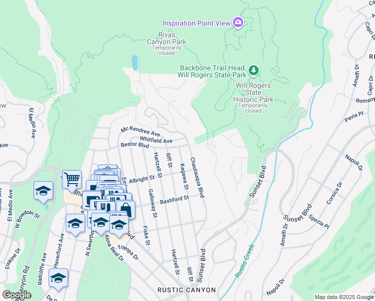 map of restaurants, bars, coffee shops, grocery stores, and more near 1145 Chautauqua Boulevard in Los Angeles