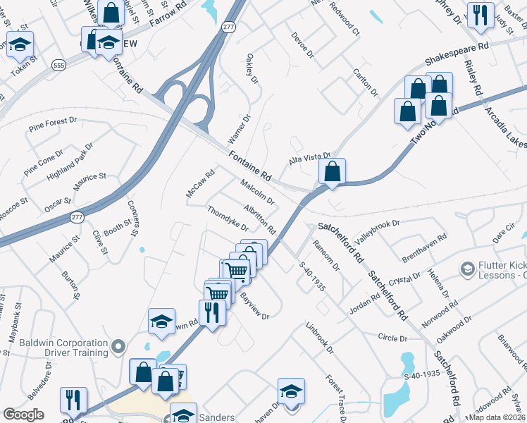 map of restaurants, bars, coffee shops, grocery stores, and more near 1634 Albritton Road in Columbia