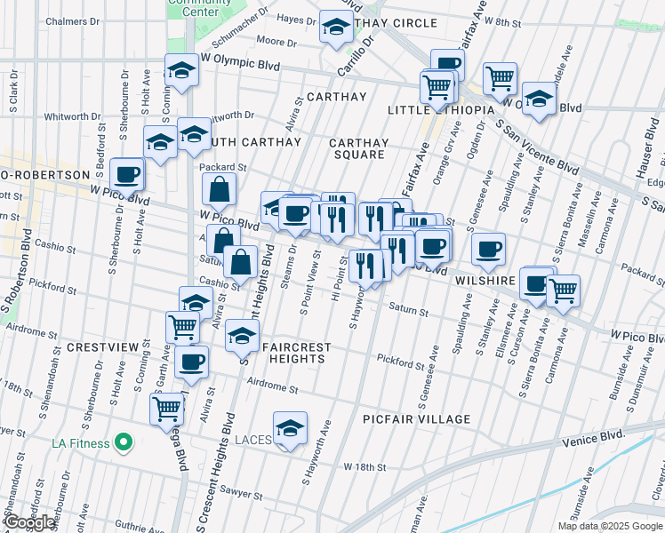 map of restaurants, bars, coffee shops, grocery stores, and more near 2 Beverly Park Way in Beverly Hills