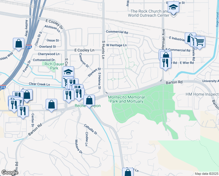 map of restaurants, bars, coffee shops, grocery stores, and more near 2705 Annapolis Circle in San Bernardino