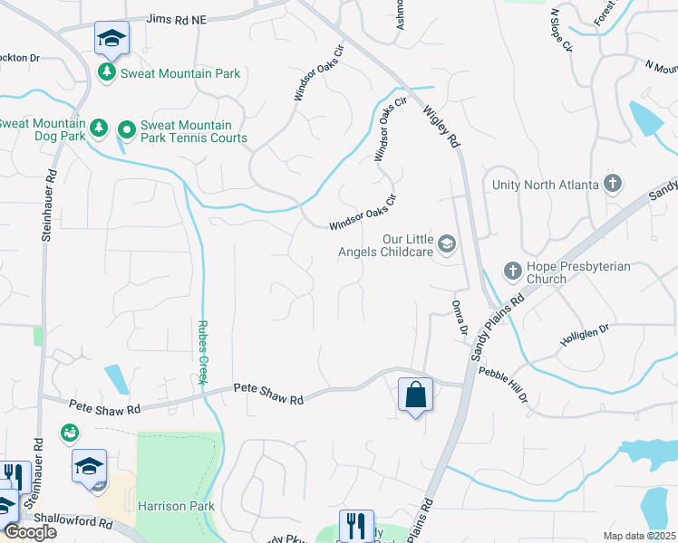 map of restaurants, bars, coffee shops, grocery stores, and more near 3017 Lana Ln in Marietta