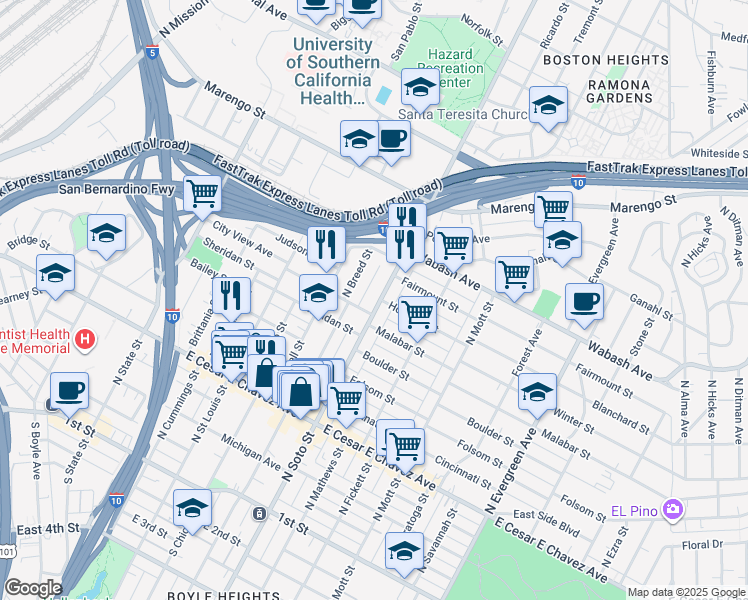 map of restaurants, bars, coffee shops, grocery stores, and more near 616 North Breed Street in Los Angeles