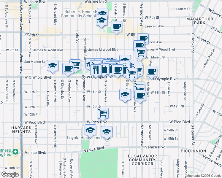 map of restaurants, bars, coffee shops, grocery stores, and more near 1039 Dewey Avenue in Los Angeles