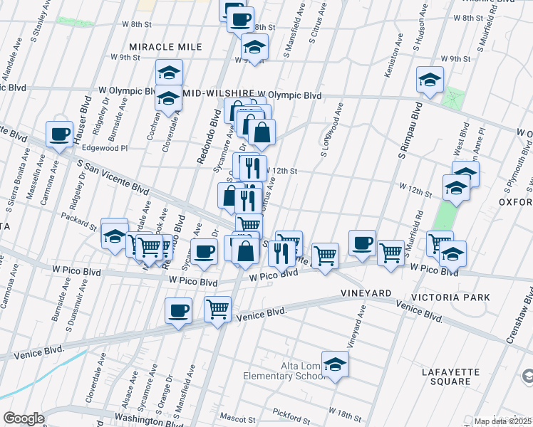 map of restaurants, bars, coffee shops, grocery stores, and more near 4900 Dockweiler Street in Los Angeles