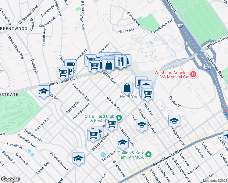 map of restaurants, bars, coffee shops, grocery stores, and more near 11714 Mayfield Avenue in Los Angeles