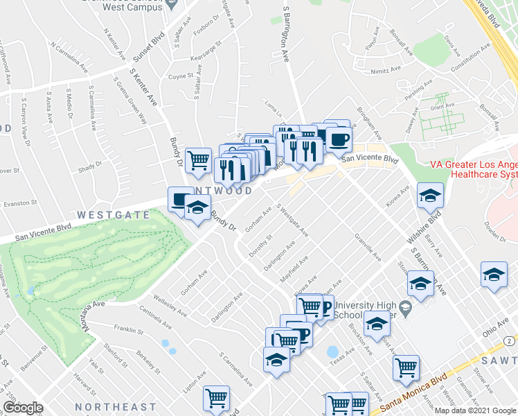 map of restaurants, bars, coffee shops, grocery stores, and more near 11911 Gorham Avenue in Los Angeles