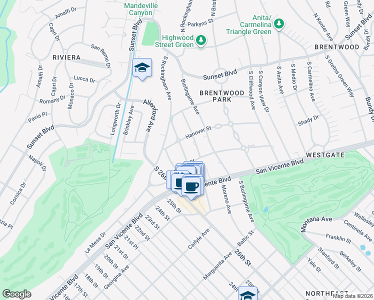 map of restaurants, bars, coffee shops, grocery stores, and more near 321 South Chadbourne Avenue in Los Angeles