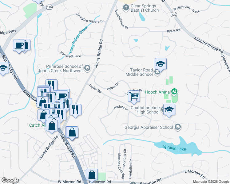 map of restaurants, bars, coffee shops, grocery stores, and more near 4920 Cinnabar Drive in Alpharetta
