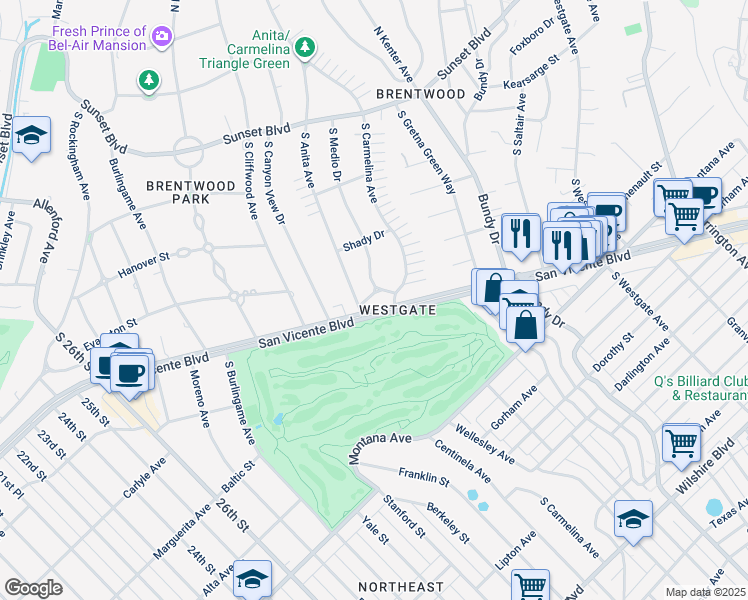 map of restaurants, bars, coffee shops, grocery stores, and more near 12500 Helena Street in Los Angeles