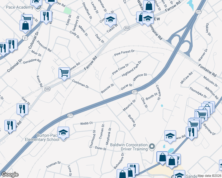 map of restaurants, bars, coffee shops, grocery stores, and more near 2119 Chaney Street in Columbia