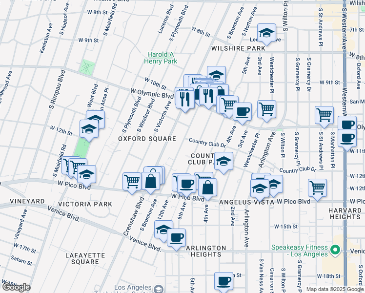 map of restaurants, bars, coffee shops, grocery stores, and more near 1144 1/2 South Bronson Avenue in Los Angeles
