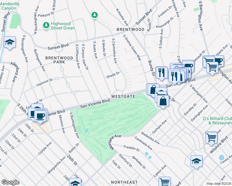 map of restaurants, bars, coffee shops, grocery stores, and more near 12500 Helena Street in Los Angeles