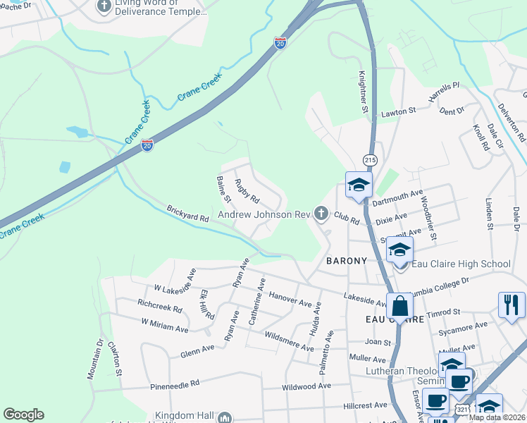 map of restaurants, bars, coffee shops, grocery stores, and more near 4905 Rugby Road in Columbia