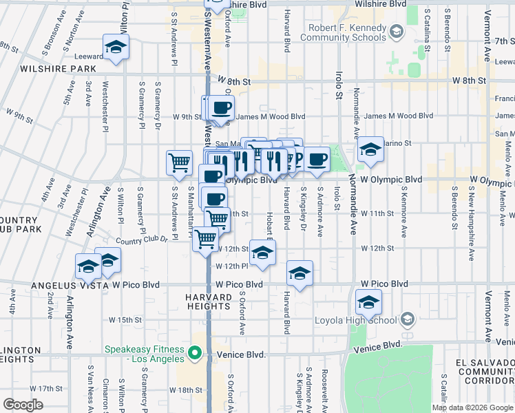 map of restaurants, bars, coffee shops, grocery stores, and more near 1046 Serrano Avenue in Los Angeles