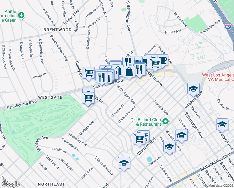 map of restaurants, bars, coffee shops, grocery stores, and more near 11923 Gorham Avenue in Los Angeles