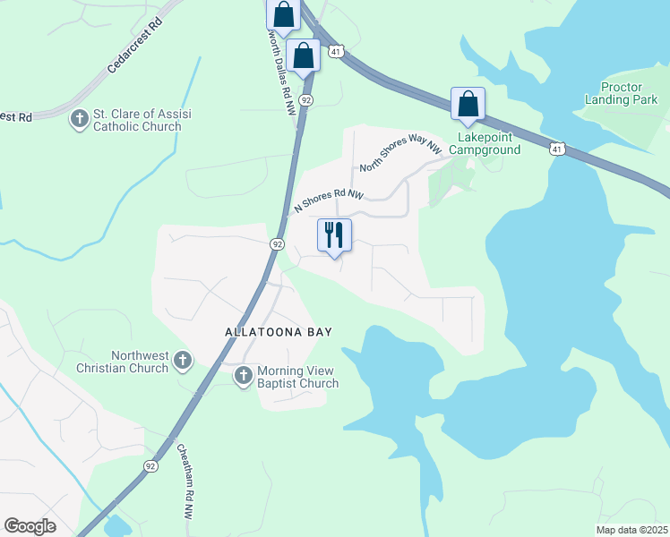 map of restaurants, bars, coffee shops, grocery stores, and more near in Acworth