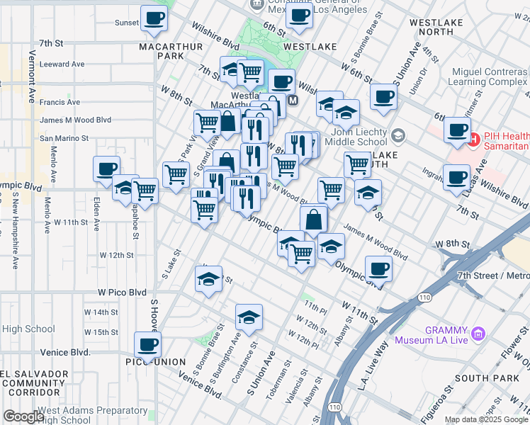 map of restaurants, bars, coffee shops, grocery stores, and more near in Los Angeles