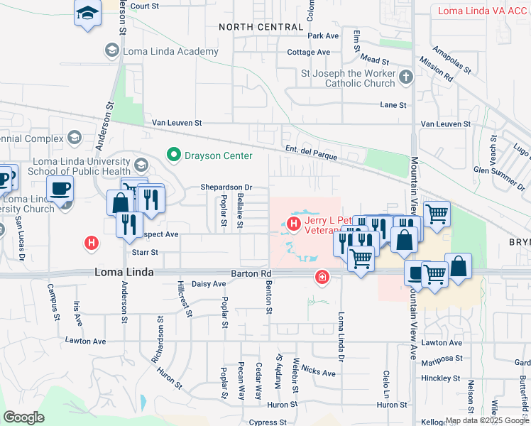map of restaurants, bars, coffee shops, grocery stores, and more near in Loma Linda