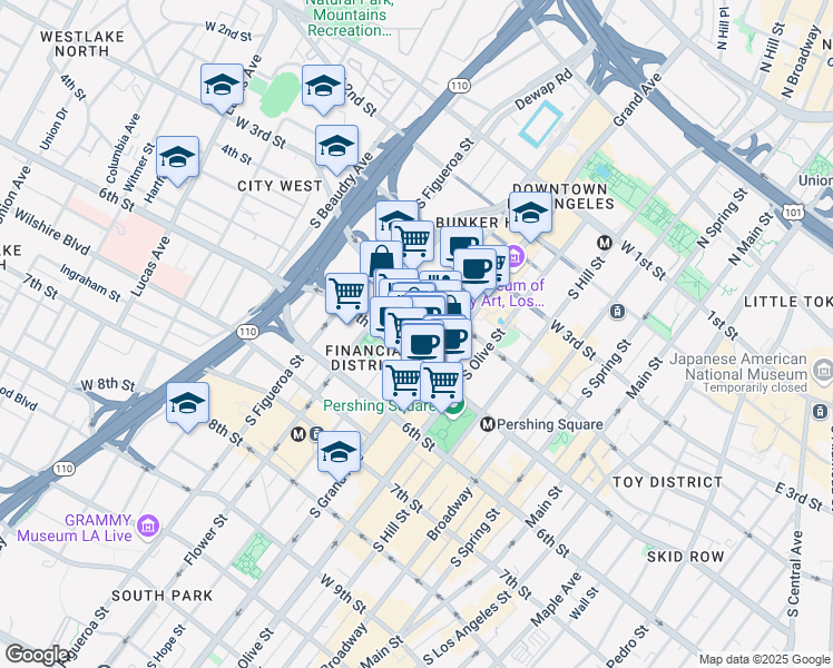 map of restaurants, bars, coffee shops, grocery stores, and more near in Los Angeles