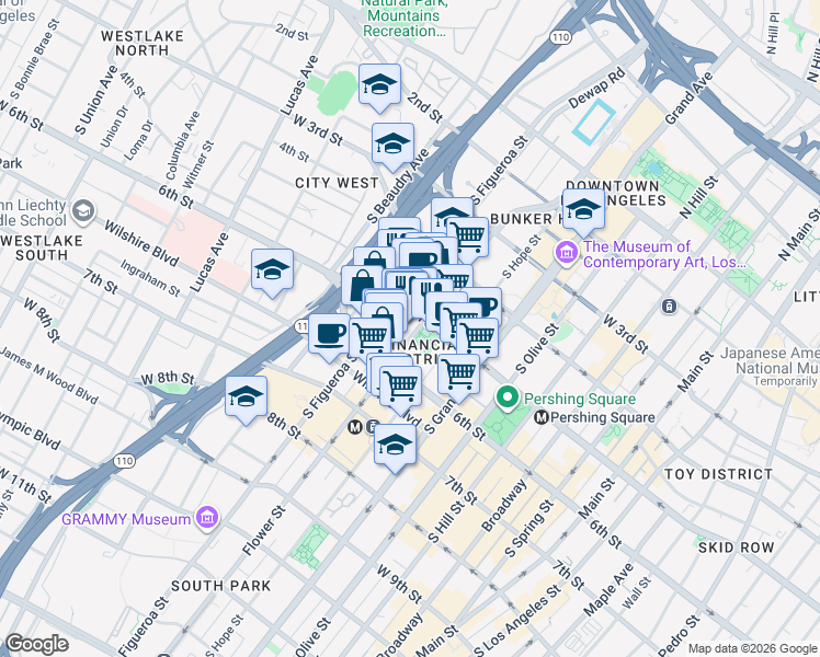 map of restaurants, bars, coffee shops, grocery stores, and more near 699 West Exposition Boulevard in Los Angeles