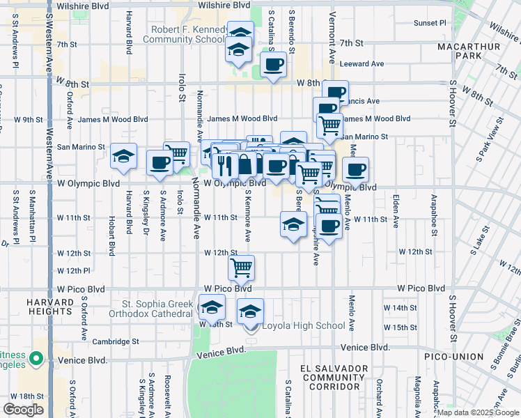 map of restaurants, bars, coffee shops, grocery stores, and more near 1039 Dewey Avenue in Los Angeles