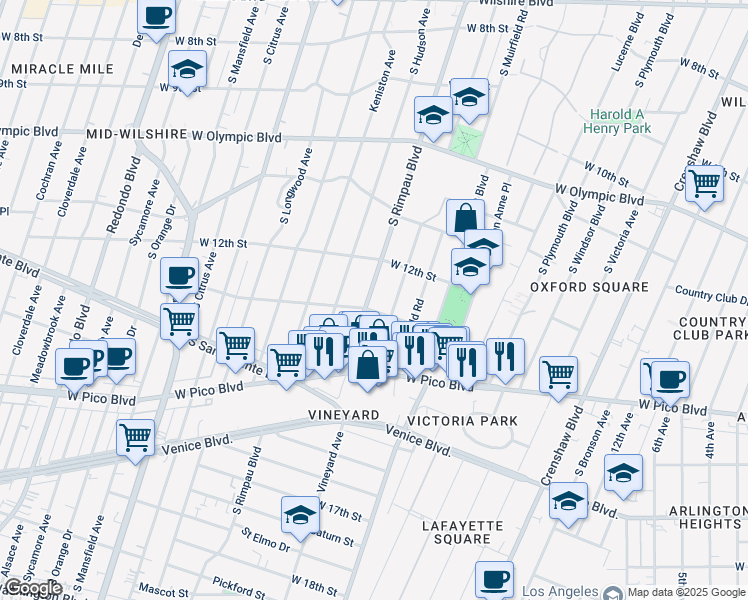 map of restaurants, bars, coffee shops, grocery stores, and more near 1231 South Mullen Avenue in Los Angeles