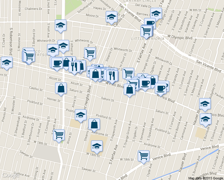 map of restaurants, bars, coffee shops, grocery stores, and more near 1420 South Point View Street in Los Angeles