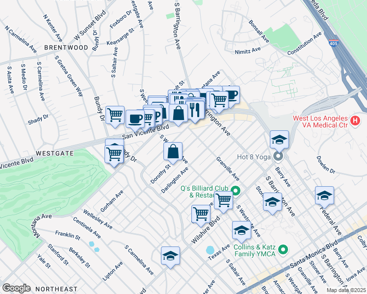 map of restaurants, bars, coffee shops, grocery stores, and more near 11840 Gorham Avenue in Los Angeles
