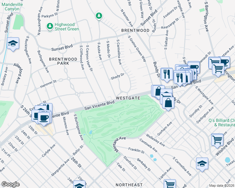 map of restaurants, bars, coffee shops, grocery stores, and more near 12501 Helena Street in Los Angeles