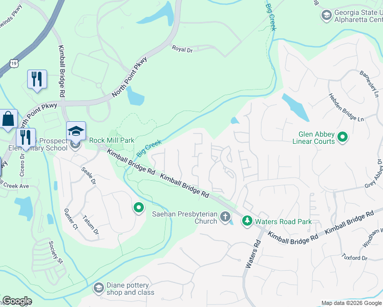 map of restaurants, bars, coffee shops, grocery stores, and more near 11174 Blackbird Lane in Alpharetta
