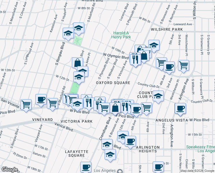 map of restaurants, bars, coffee shops, grocery stores, and more near 2 South Windsor Boulevard in Los Angeles