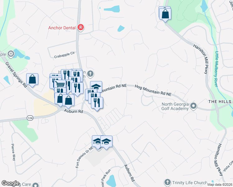 map of restaurants, bars, coffee shops, grocery stores, and more near 2978 Hog Mountain Road in Dacula