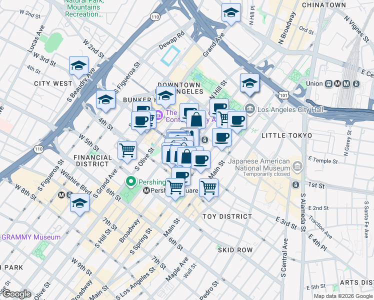 map of restaurants, bars, coffee shops, grocery stores, and more near in Los Angeles