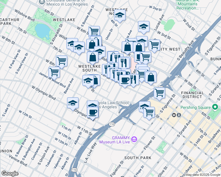 map of restaurants, bars, coffee shops, grocery stores, and more near 735 Hartford Avenue in Los Angeles