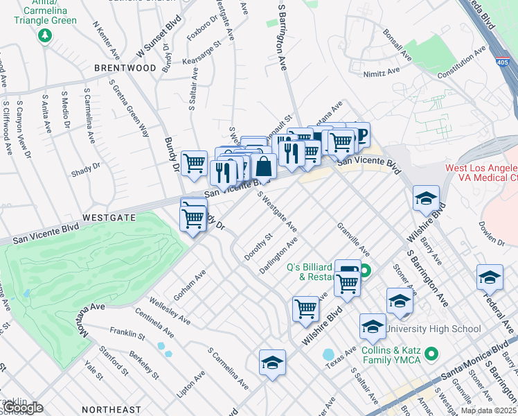 map of restaurants, bars, coffee shops, grocery stores, and more near 11915 Gorham Avenue in Los Angeles