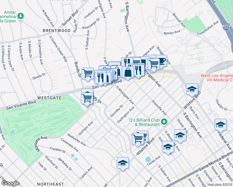 map of restaurants, bars, coffee shops, grocery stores, and more near 11915 Gorham Avenue in Los Angeles