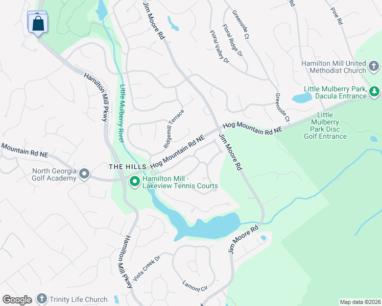 map of restaurants, bars, coffee shops, grocery stores, and more near 1425 Ridgemill Terrace in Dacula