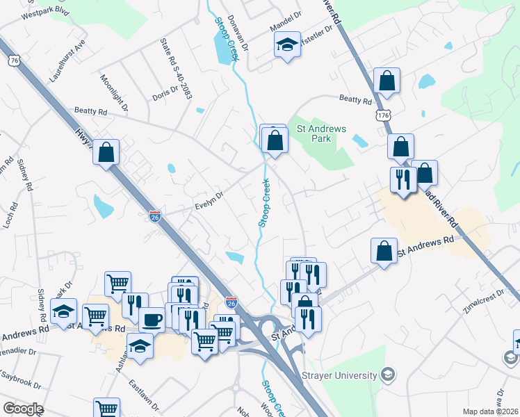 map of restaurants, bars, coffee shops, grocery stores, and more near 127 Preston Hills Drive in Columbia