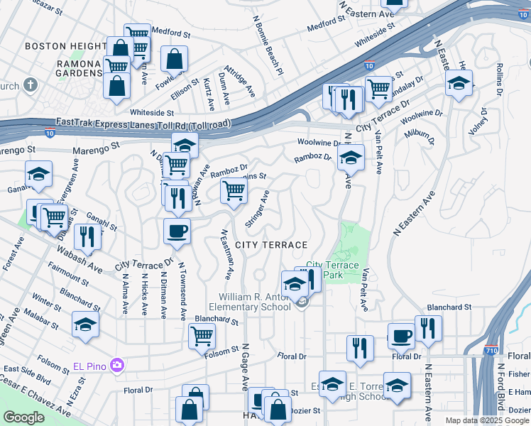 map of restaurants, bars, coffee shops, grocery stores, and more near 3804 Pomeroy Street in Los Angeles