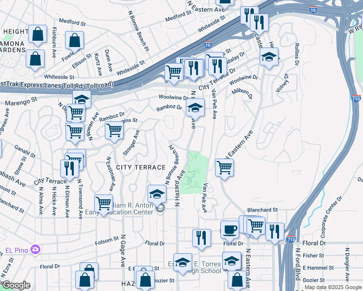 map of restaurants, bars, coffee shops, grocery stores, and more near 1141 North Hazard Avenue in Los Angeles