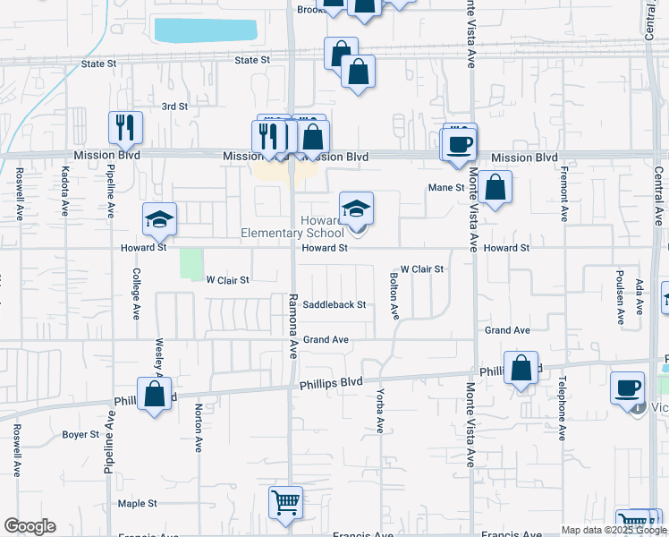 map of restaurants, bars, coffee shops, grocery stores, and more near 11130 Buckskin Avenue in Montclair