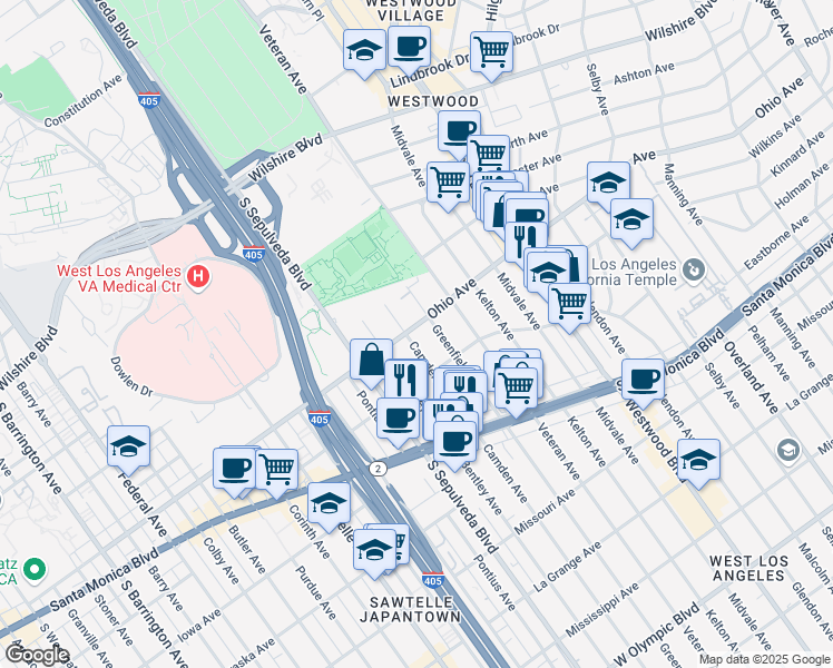 map of restaurants, bars, coffee shops, grocery stores, and more near 1500 Camden Avenue in Los Angeles