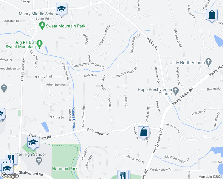 map of restaurants, bars, coffee shops, grocery stores, and more near 4155 Liberty Lane in Marietta