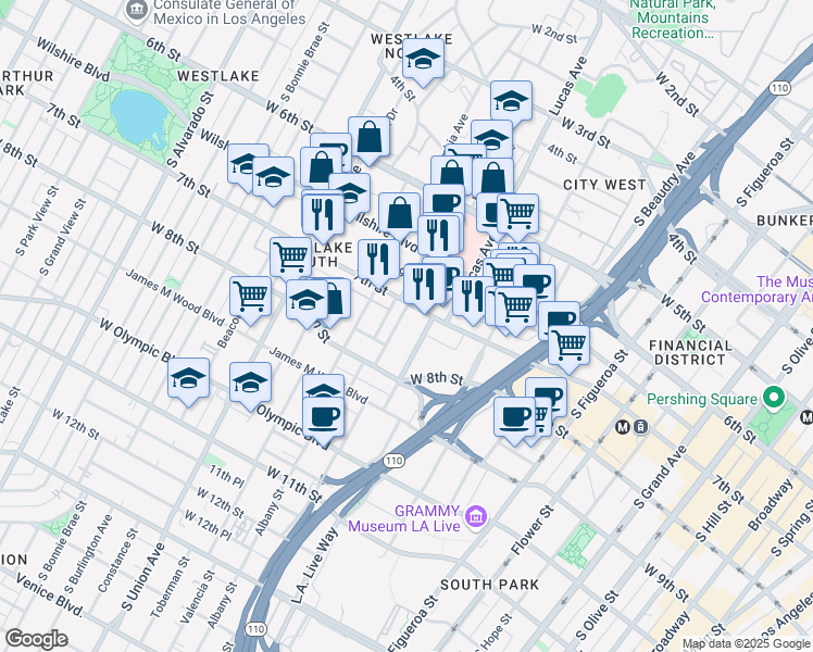 map of restaurants, bars, coffee shops, grocery stores, and more near 720 Hartford Avenue in Los Angeles