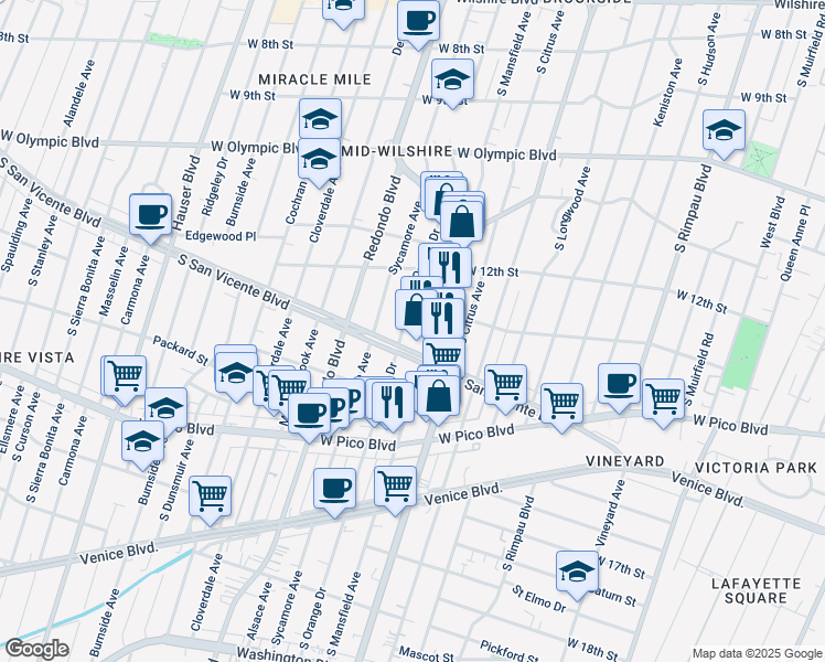 map of restaurants, bars, coffee shops, grocery stores, and more near 1274 South Orange Drive in Los Angeles