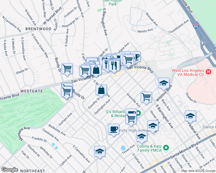 map of restaurants, bars, coffee shops, grocery stores, and more near 11840 Gorham Avenue in Los Angeles