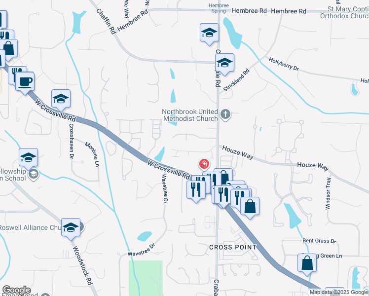 map of restaurants, bars, coffee shops, grocery stores, and more near 508 Roswell Green Lane in Roswell
