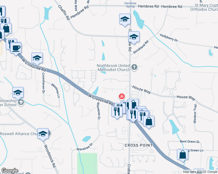 map of restaurants, bars, coffee shops, grocery stores, and more near 508 Roswell Green Lane in Roswell