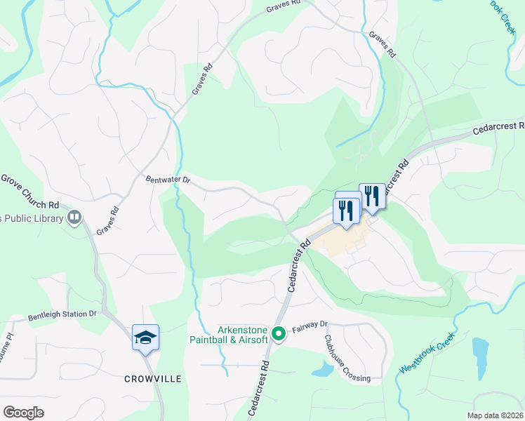 map of restaurants, bars, coffee shops, grocery stores, and more near 223 Bentwater Drive in Acworth